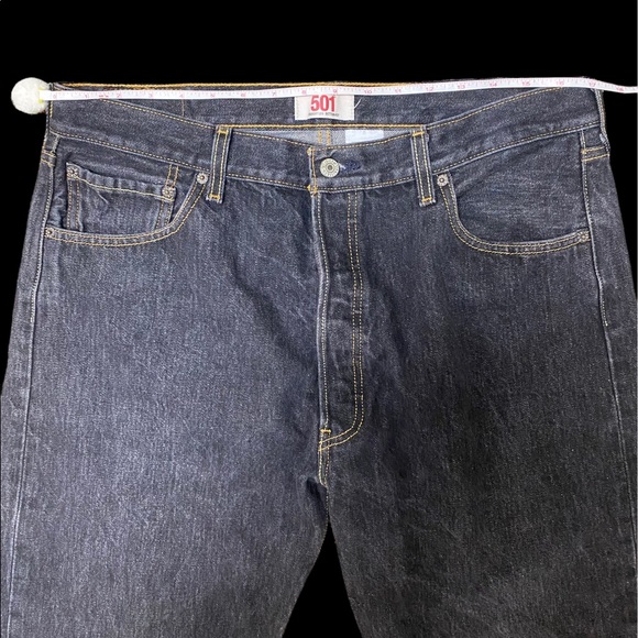 LEVI’S 501 Button Fly Straight Leg Blue Jeans Men's Size 38 x 32 Dark Wash Black - Picture 3 of 11